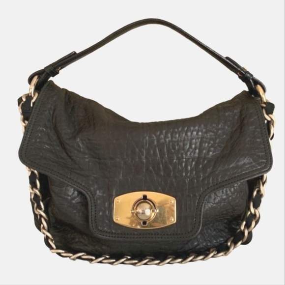 Furla Guggenheim Shoulder Bag in Black Leather Embossed as Crocodile - Picture 1 of 12